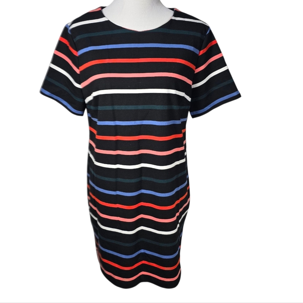Old Navy Large Petite Black Dress With Orange Blue White Green Stripes As Is